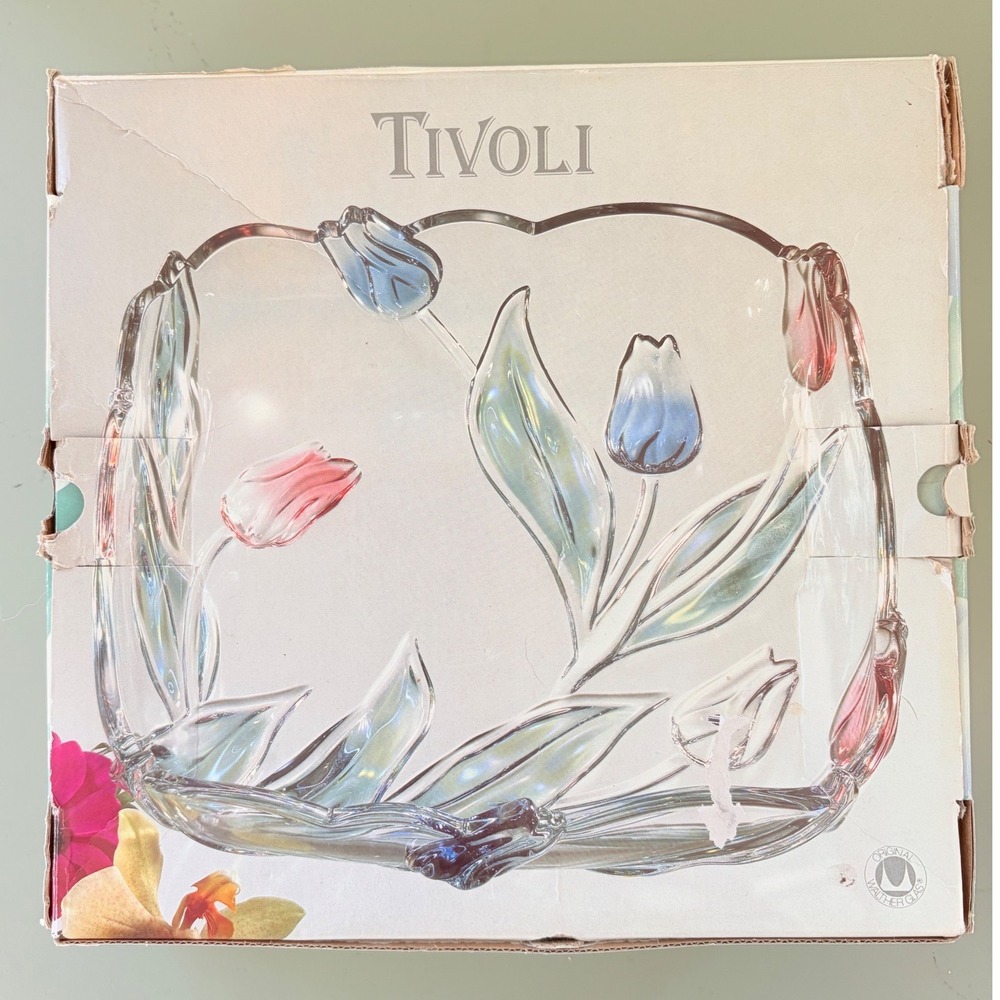 Original Walther Glas Tivoli Square Bowl Embossed Tulip Iridescent Glass Germany